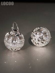 1 Pair Elegant Cubic Zirconia Earrings For Women, Wedding Engagement Party Jewelry, Valentine's Day Gift - Silver - View 3