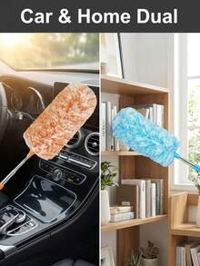 Ultra-Fine Microfiber Duster, Flexible Brush Head, Scratch-Resistant, Washable, Suitable For Office, Car, Computer, Air Conditioner Cleaning, Multi-Functional Dusting Tool With Telescopic Handle - Multicolor - View 7