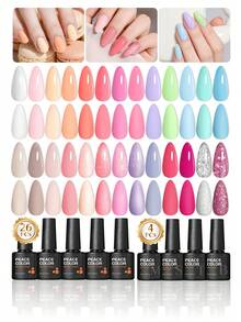 Peacecolor 30PCS Gel Nail Polish Set 26 Pastel Colors With 4 Base Top Coats Glossy Matte Shimmer Soak Off For Spring Summer Vacation Gift For Women - 多色02 - 查看 1