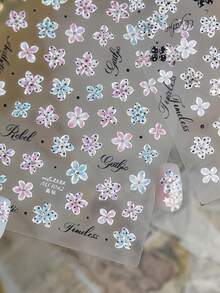 1Sheet Shiny Rhinestone Gradient Floral Nail Stickers, 3D Jelly Translucent Polka Dot Tiny Flower Elegant Cursive Script Self-Adhesive Nail Sliders - Multicolor - View 6