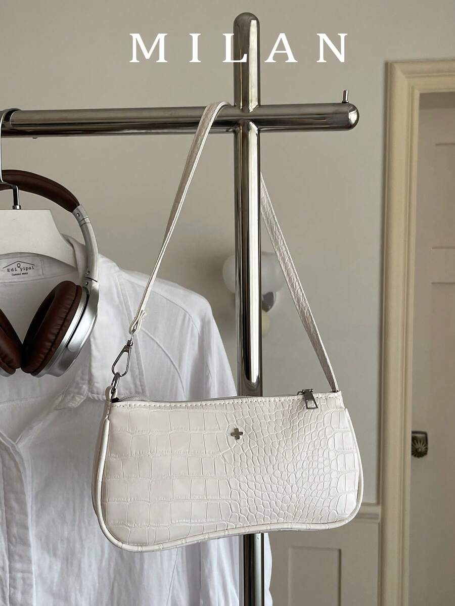 Bolso baguette de unicolor con relieve de cocodrilo para llevar bajo el brazo