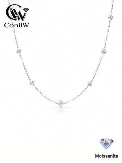 ConiiW Un clásico y romántico collar gargantilla de plata de ley 925 con moissanita de 0.7 quilates, perfecto para uso diario o fiestas.