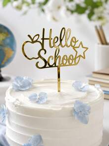 3/6/9入 金色鏡面 Hello School 壓克力蛋糕插牌，蘋果星星校園風蛋糕裝飾插棒，返校季烘焙用品，甜點桌裝飾，學生開學季派對裝飾禮物 - B - 查看 1