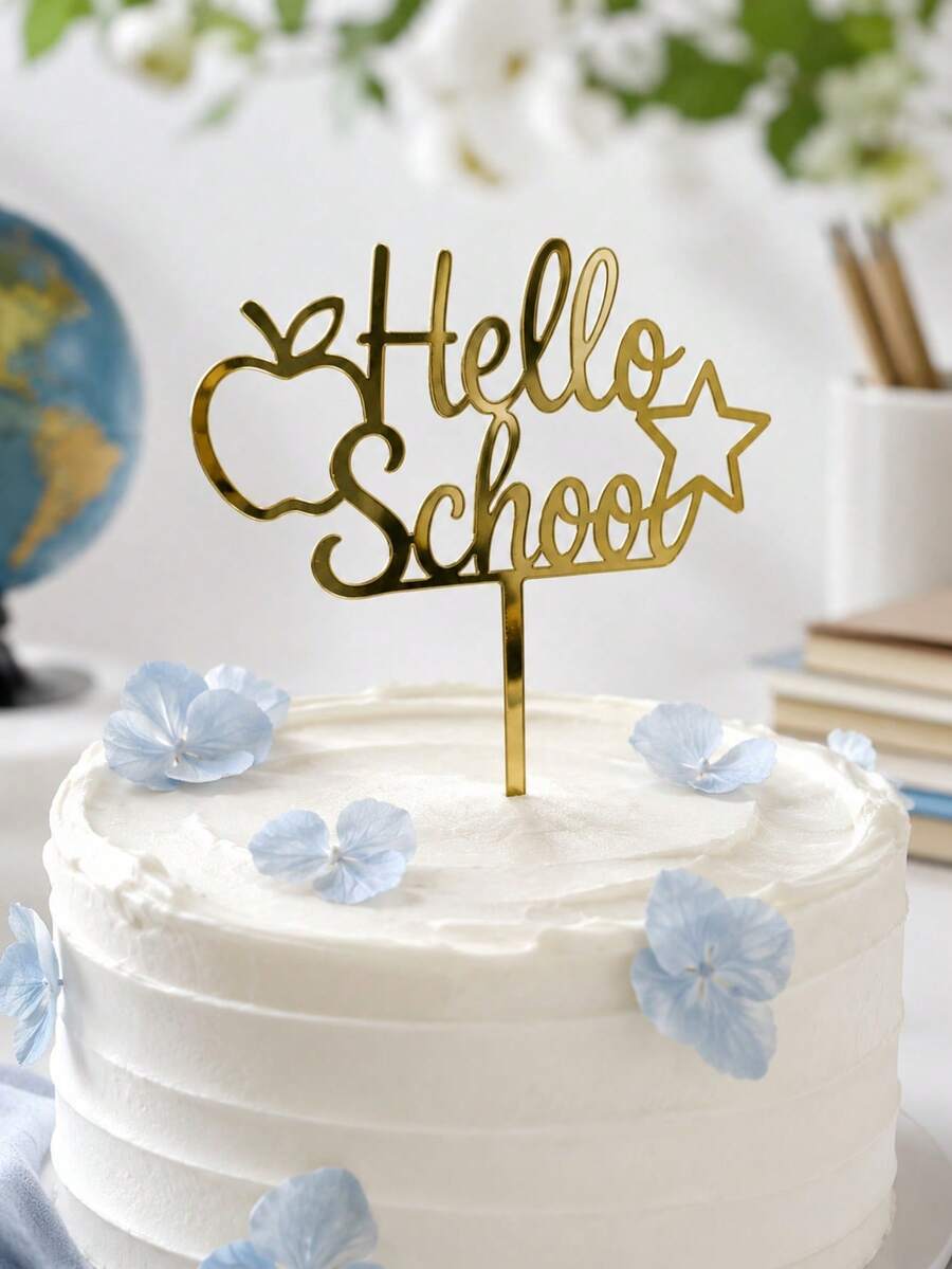 3/6/9入 金色鏡面 Hello School 壓克力蛋糕插牌,蘋果星星校園風蛋糕裝飾插棒,返校季烘焙用品,甜點桌裝飾,學生開學季派對裝飾禮物 - B - 查看 1