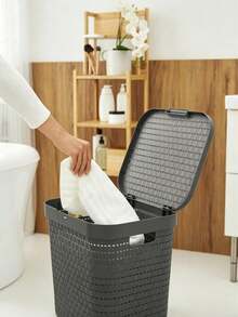 Hollow Breathable Laundry Basket That Prevents Odor Buildup, Lidded For Dust Protection, With Side Carry Handles, Large Capacity Made Of Thickened Plastic, Versatile Storage Basket For Clothes And Sundries - Random Color - View 4