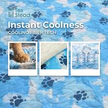 1pc Dog Paw Print Ice Silk Cooling Mat, Suitable For Humans And Pets, Breathable Cooling Blanket For Summer, Applicable To Bed, Sofa And Floor, Washable And Reusable Sleeping Pad - Blue - View 5