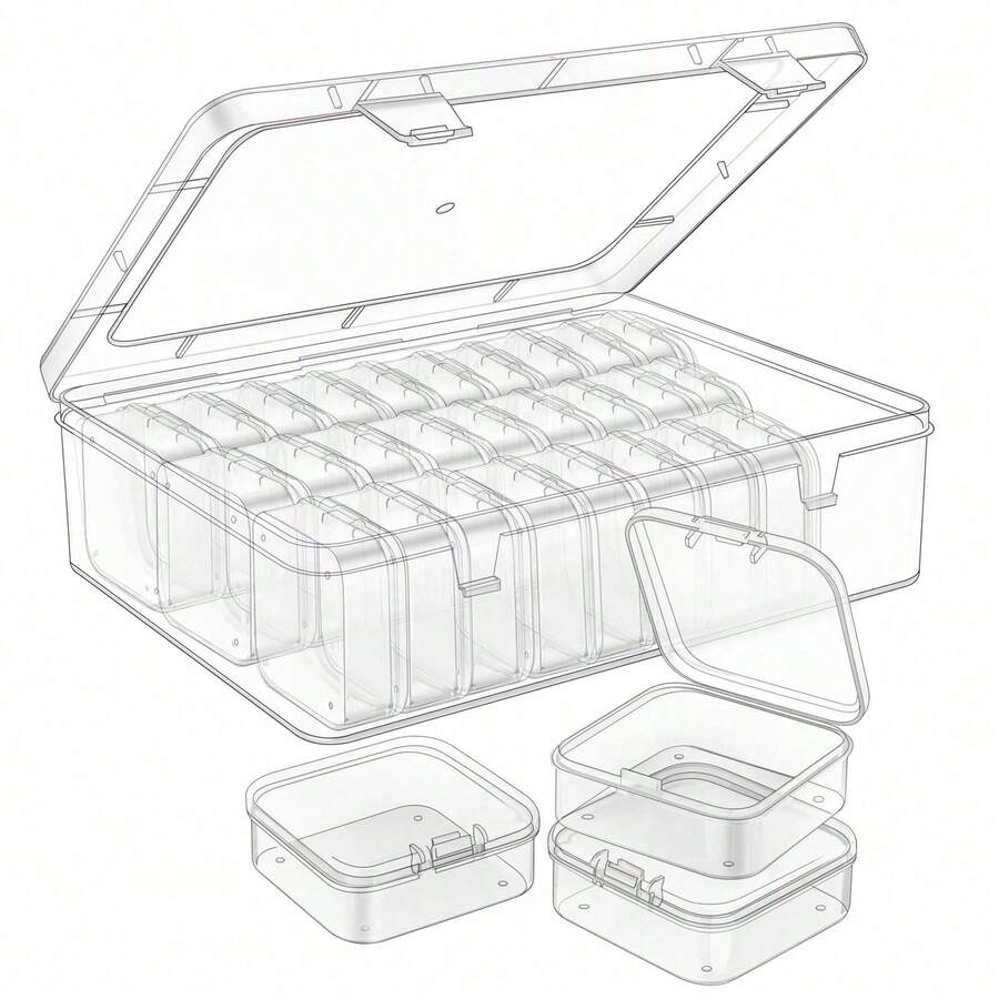 31pcs Bead Storage Box Set, 1 Large Box + 30 Small Transparent Plastic Compartment Storage Boxes With Hinged Lids, Rectangular Mini Compartment Boxes, Suitable For DIY Jewelry Making, Bracelet Beads, Nail Art Accessories, Small Parts Sorting, Valentine's Day Gift For Women - Multicolor - View 1