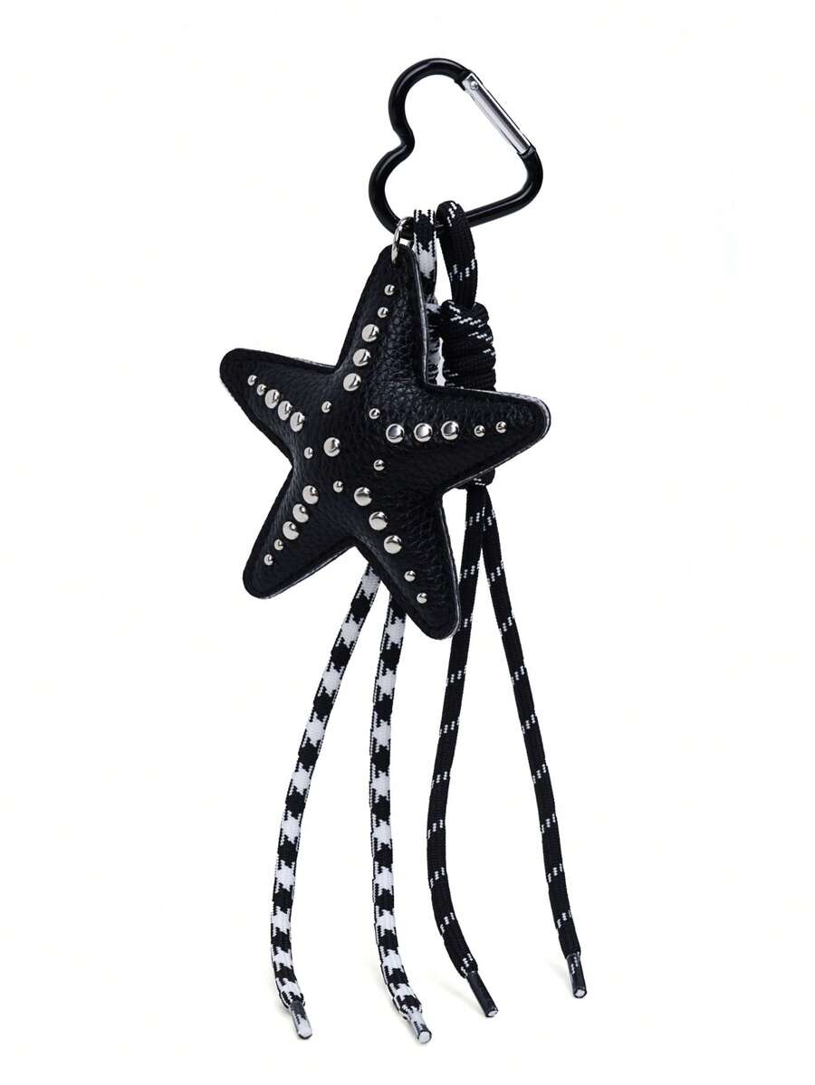 JRESSIAL Colgante de bolso de cuerda trenzada hecho a mano con estrella de cinco puntas estilo punk, accesorio de llavero de moda casual, colgante para llaves de coche, colgante de estilo cool para pantalones - Negro - Ver 1