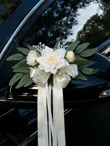 婚車後視鏡裝飾花束、婚車車門把手蝴蝶結裝飾花束 - A - 查看 5
