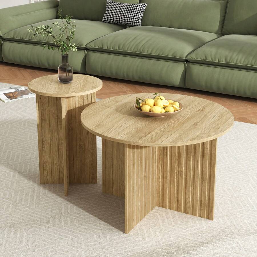 Coffee Table Natural Made Of Wood For Living Room - 自然的 - 查看 1