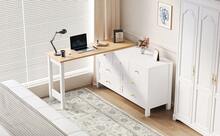 Rotating Desk With Cabinet - 2 In 1 - Shelf And Sideboard, Oak White Finish - White and Oak - View 10