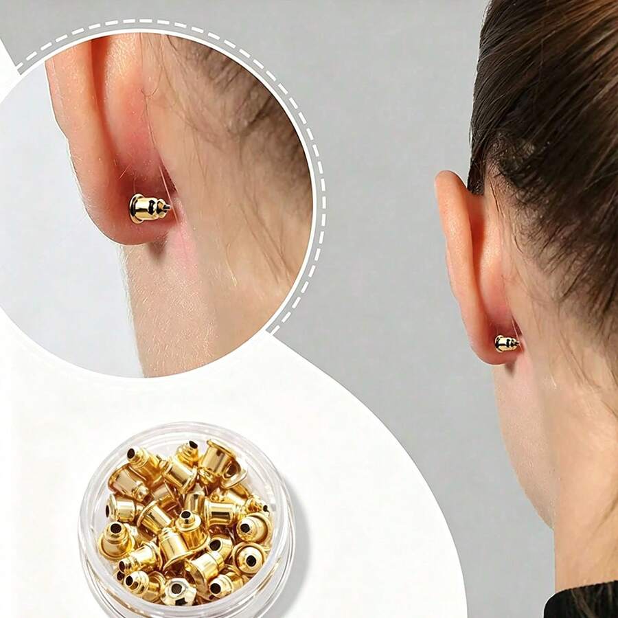 1 Box Padded Earring Backs, Secure Replacement Stoppers For Fish Hook Dangle & Heavy Earrings, DIY Jewelry Making Accessories - Yellow Gold - View 1