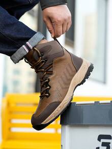 Men's Steel Toe Work Shoes, Anti-Crush Anti-Puncture, Casual Style, Suitable For Construction Sites, Warehouses - Brown - View 4