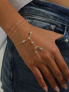 1pc Fashionable Sparkling Finger Bracelet, Versatile Hand Accessory, Suitable For Women's Daily Wear And Party - Rhinestone Finger Bracelet - View 3