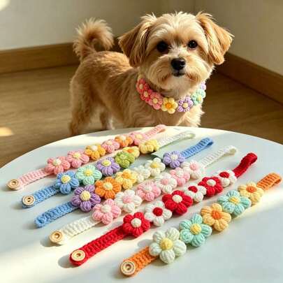 1/2 piezas Collar de mascota hecho a mano de ganchillo, collar para perro, suministros para gato, suministros para conejo, pulsera hecha a mano, cinta decorativa para regalo, accesorios para mascotas, regalos de vuelta a la escuela/Navidad/Halloween/vuelta a la escuela/ideas de regalo, suministros para perro, suministros para gato, suministros para mascotas