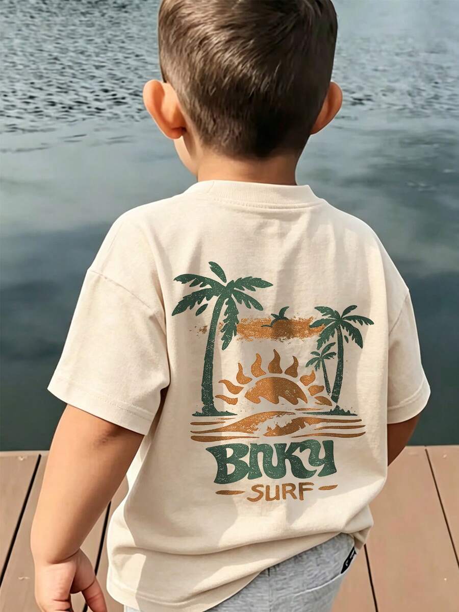 Baby Boy Casual Short Sleeve T-Shirt, Soft And Breathable Crew Neck Top Suitable For Daily And Summer Wear - Apricot - View 1