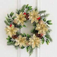 6/12/18/24pcs Artificial Christmas Flowers, Shiny Christmas Flowers, Suitable For Home, Wedding, Party, Christmas Tree Wreath DIY Holiday Decoration - Champagne Christmas Flower Head - View 7