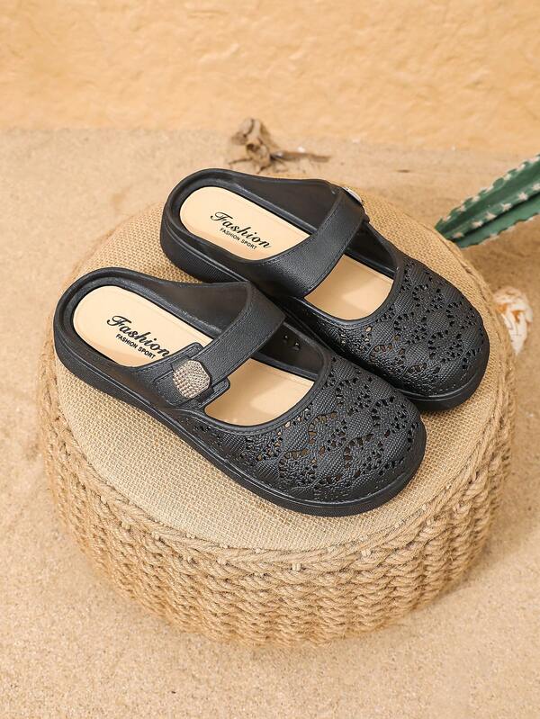 French Vintage Style Solid Color Mary Jane Thick Sole Closed Toe Slippers Women's Summer Outdoor Wear 2026 New Anti-Slip Outdoor Sandals