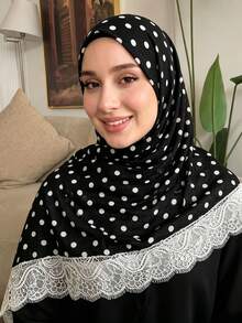 Black Polka Dot - White Lace Trim
