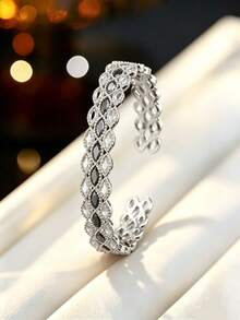 1pc Women's Fashion Multi-Layer Horse Eye Full Rhinestone Open Bangle, Vintage Hollow Adjustable Bracelet, Versatile Exquisite Jewelry For Party And Commute - Bracelet - View 11