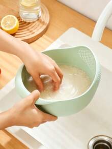 Vegetable Washing & Draining Basket, Creative Plastic Handle Strainer, Practical Multi-Functional Kitchen Tool. Product Features: Large Capacity Streamlined Design, Fast Draining & Storage - Multicolor - View 8