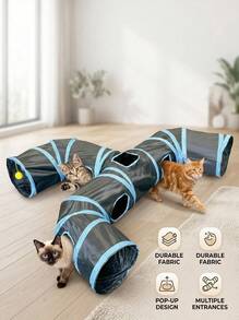 PETSIN New Design Extended 3-Way Black Cat Tunnel Toy, Unique Faucet Shaped Pet Tunnel, Cat Toy Scratcher Rolling Sisal Rug - Black - View 3