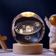 2 Piezas/4 piezas Estilos Aleatorios sin Repetició, Lámpara LED 3D Saturno 60mm, cristal base madera, luz decorativa sobremesa. Diseño galaxia, luz cálida. Regalo niños/astrónomos, cumpleaños/San Valentín. - Amarillo - Ver 6