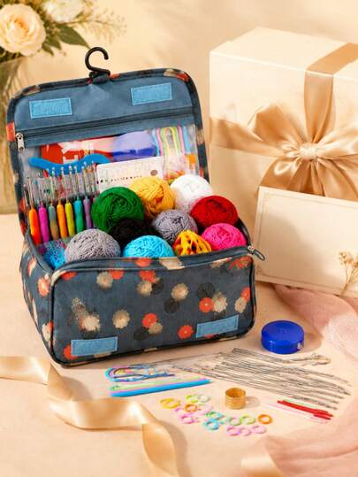 58 piezas/130 piezas Juego de ganchillo y tejido, Kit de herramientas para principiantes de ganchillo y tejido DIY, Incluye bolsa de almacenamiento portátil, herramientas de ganchillo e hilo - Adecuado para principiantes, puede tejer ropa para mascotas, calcetines, guantes, bufandas, sombreros, flores, bolsas, bolsillos, regalos, accesorios decorativos (Hilo y ganchillos de color aleatorio)