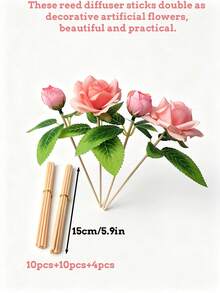 12朵紅色人造浪漫玫瑰，逼真觸感附香氛棒，適用於婚禮裝飾、情人節裝飾、生日裝飾、週年紀念裝飾、家居裝飾、節日禮物等 - 玫瑰擴香棒 - 查看 14