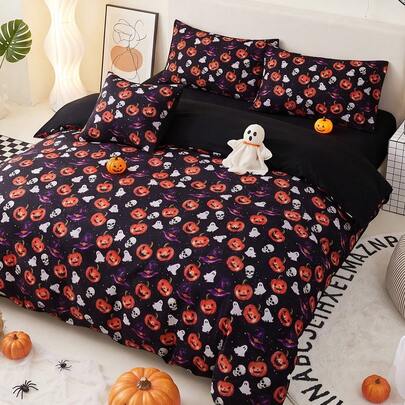 Honeymoon 2/3-Piece Halloween Print Duvet Cover Set, Button…