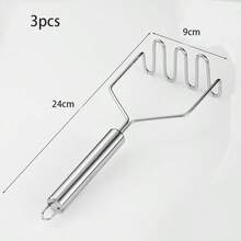 3pcs/1pc Stainless Steel Potato Masher, Manual Food Puree Tool, Sweet Potato Masher, Garlic Press, Manual Squeezer, Potato Masher, Kitchen Tool, Wavy Pattern, Kitchen Gadget, Used For Mashing Potatoes, Vegetables And Fruits, Durable Multi-Functional Squeezer, Kitchen Supplies, Cutter, Food, Salad, Decoration, Storage, Party, Birthday, Christmas, Halloween - Silver - View 14