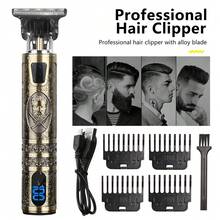 HIENA Men's Electric Cordless Hair Clipper, Sideburn Trimmer, Bald Head Shaver, LED Display, USB Charging, T-Blade With Limit Comb And Cleaning Brush, Personal Gift, Great Gift - bronze - View 6