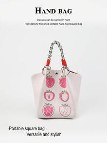 1pc Fresh Fruit Knitted Large Capacity Lightweight Handbag, Suitable For Commuting, School, Travel, Portable Matching With Clothes, All Seasons - Multicolor - View 14