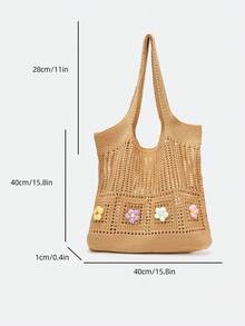 Dedoo Bolso Bandolera Casual Retro con Flores Caladas y Contraste de Color (La Posición del Color de las Flores es Aleatoria) (El Color/Patrón de la Correa del Hombro es Aleatorio) - Marrón - Ver 11