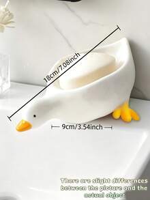 Duck-Shaped Soap Dish, Multi-Functional Cosmetic And Jewelry Storage Tray, White And Yellow Desktop Decor, Bathroom Accessory, Non-Slip Soap Holder, Vanity Storage Tray, Minimalist Home Essential, Bathroom Must-Have - Multicolor - View 9