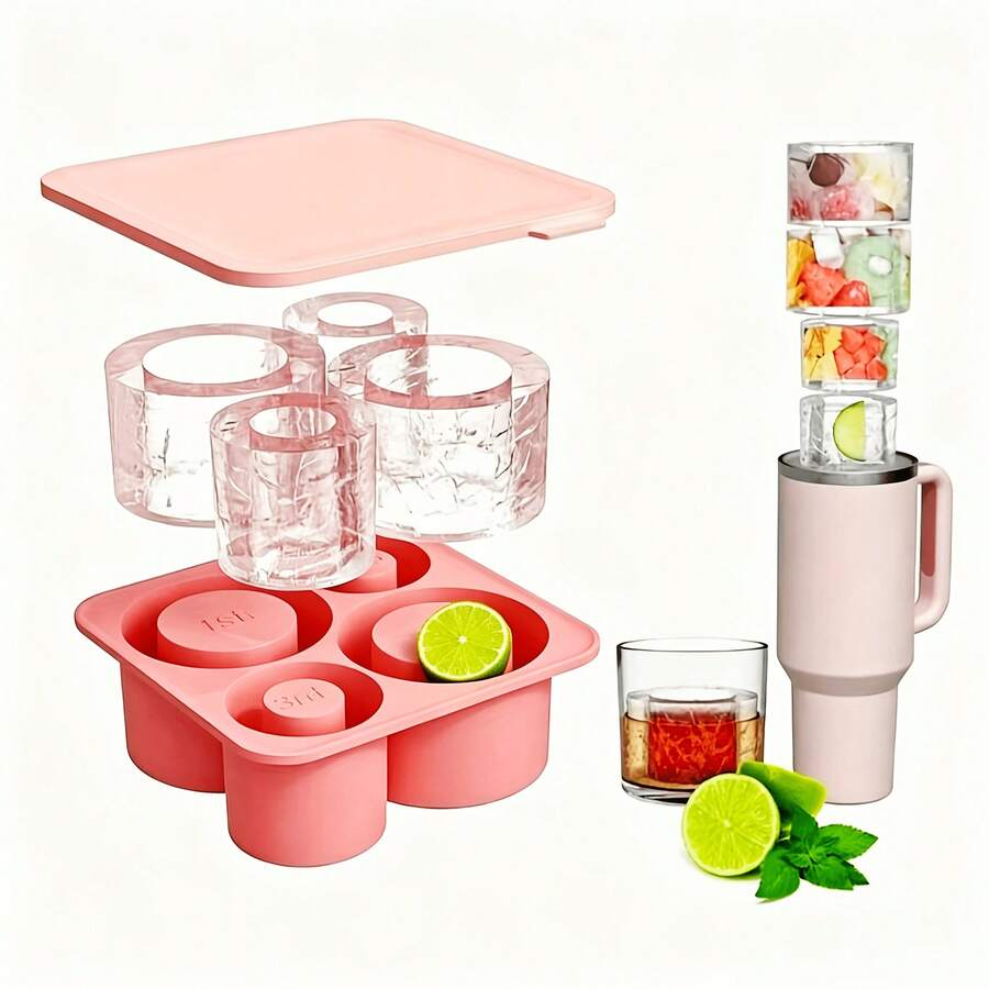 4pcs Reusable Silicone Tray Mold With Lid, Fits 20oz, 30oz, 40oz Insulated Tumblers, Compatible With Stanley Back To School Series