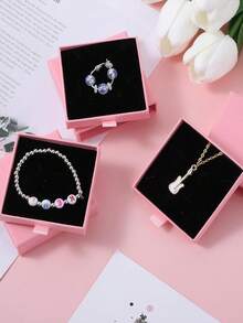 10-Piece Set Of Drawer-Style Cardboard Jewelry Boxes, Pink Cardboard Jewelry Gift Boxes, With Black Sponge, Stackable, Suitable For Storing And Displaying Necklaces, Bracelets, Earrings, And Other Jewelry - Pink - View 1