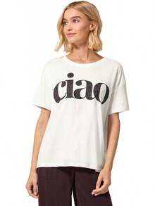 Eu Lager,Street One Studio Women's T-Shirt With Round Neck And Wording - 白色 - 查看 1