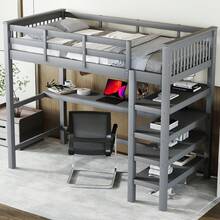 Bed Frame Kids 90x200 With Desk And Shelves, Grey - 灰色 - 查看 2