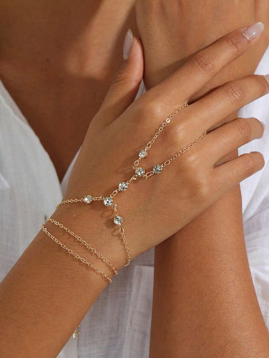 1pc Fashionable Sparkling Finger Bracelet, Versatile Hand Accessory, Suitable For Women's Daily Wear And Party - Rhinestone Finger Bracelet - View 1