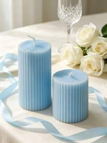 7.87 Inch - 1.97 Inch Blue Vertical Striped Cylindrical Candles, Multiple Sizes, Birthday Gift, Luxury Decor, Room Decor, Autumn Decor, Bedroom, Halloween, Christmas - Blue - View 9