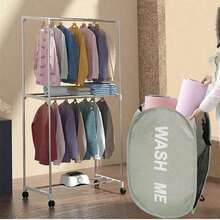 1pc Mesh Pop-Up Laundry Basket, Wide Opening, Breathable, Foldable, Space-Saving, Suitable For Dorm, Travel, Bathroom, Back To School Essential - Grey - View 1