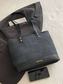 Bolsa Tote Texturizada de Ombro 2026 Nova Moda Executiva, Grande Capacidade, Estilo Coreano Retrô, Bolsa Grande Feminina para Viagem - Preto - Visão 10