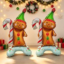 Standing Base Christmas Candy Cane Gingerbread Man Balloon Christmas New Year Party Decoration Aluminum Foil Balloon - Multicolor - View 1