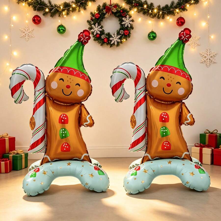 Standing Base Christmas Candy Cane Gingerbread Man Balloon Christmas New Year Party Decoration Aluminum Foil Balloon - Multicolor - View 1