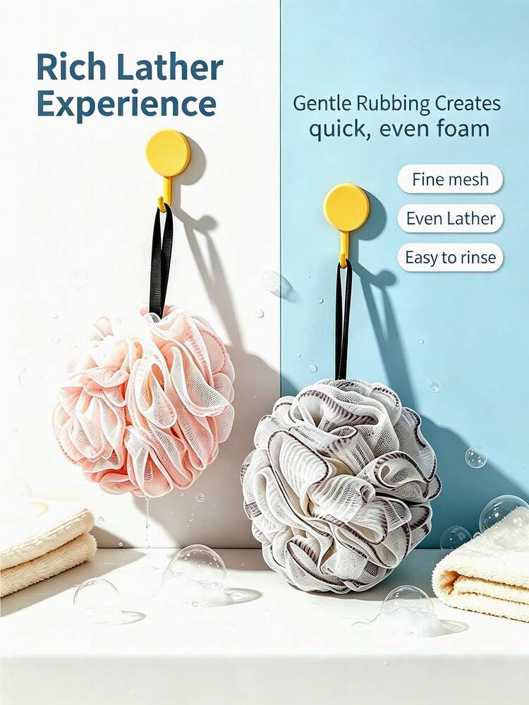 3-Color Floral Luxury Large Shower Loofah, Soft Cute Bathing Ball Girl Exfoliating Sponge Bathtub Accessories - Multicolor - View 8
