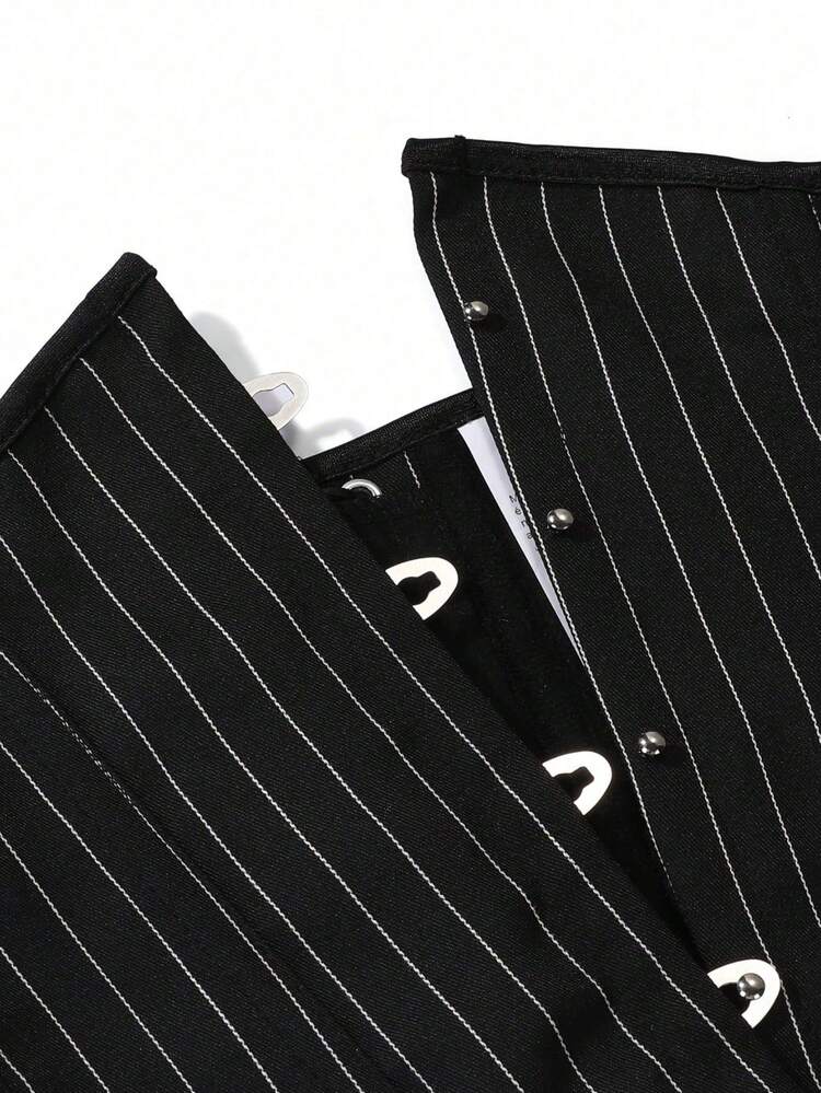 1pc Short Striped Waist Cincher, Women's Corset Waist Belt, Suitable For Party Wear - Black - View 5