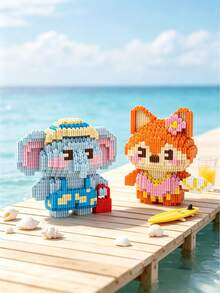 1500pcs Mini Micro Building Blocks Summer Beach Animal Series DIY Assembly Figurine Cute Cartoon Elephant Monkey Fox Rabbit Kitten Desktop Home Decor Holiday Stress Relief Handmade Ornament Gift For Teens And Adults - Multicolor - View 4