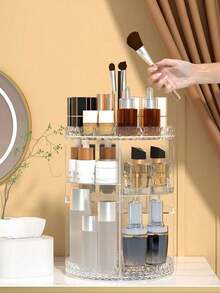 1pc Double Layer 360° Rotating Large Capacity Transparent Desktop Cosmetic Organizer, Makeup Storage, Jewelry Storage, Jewelry Storage Box - Multicolor - View 6