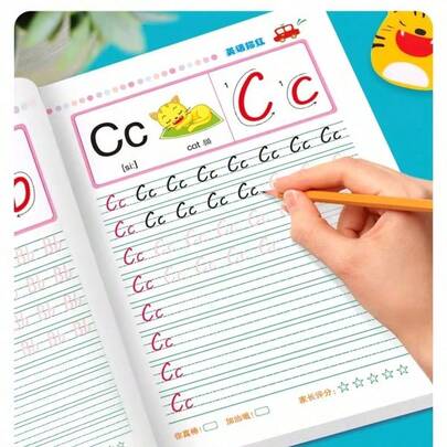 1 stuk ABC-schrijfwerkboek + 12 gekleurde potloden, voor het corrigeren van standaard handschrift. 26 letters Engels traceerboek, Halloween-kerstcadeau